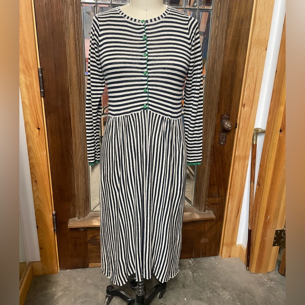 Gudrun Sjoden linen striped blue and white dress.